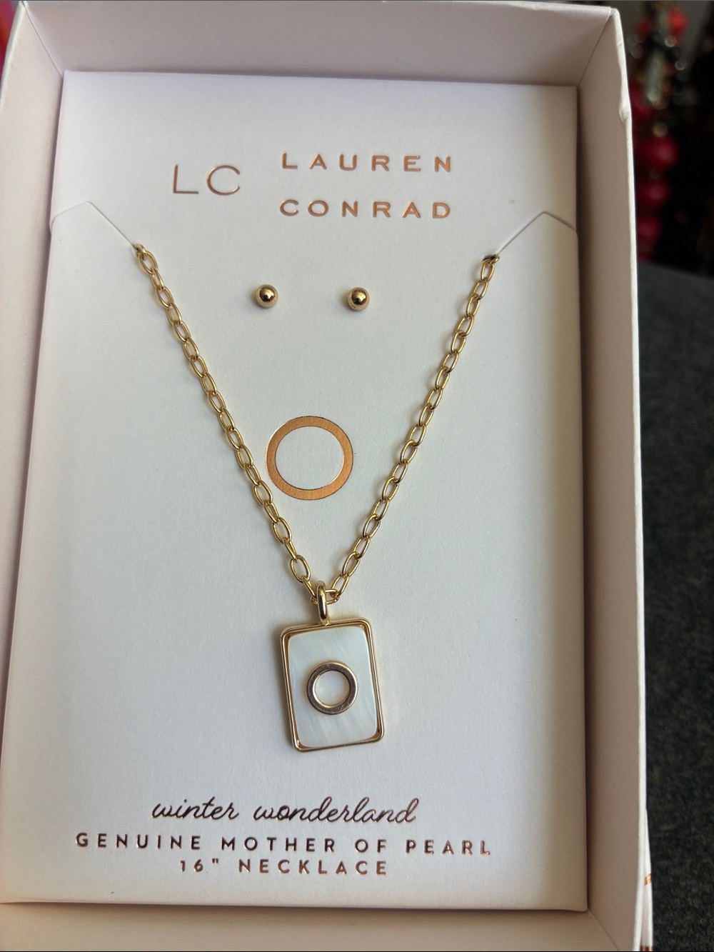 LC Lauren Conrad Gold-Tone Necklace with White Mother of Pearl Pendant and Studs